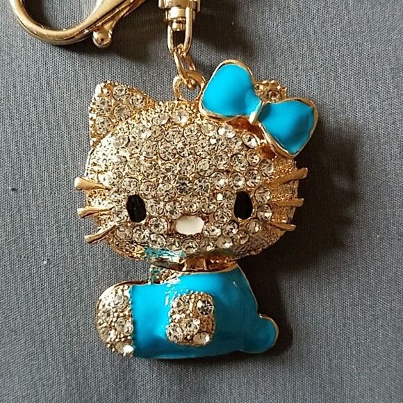 Hello Kitty Blue Bejeweled Swivel Keychain - Picture 3 of 3